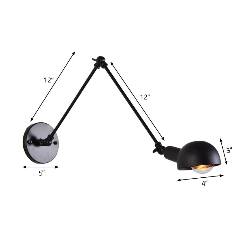 Juliette Retro Swing Arm Wall Lamp with Black Metal Bowl Shade