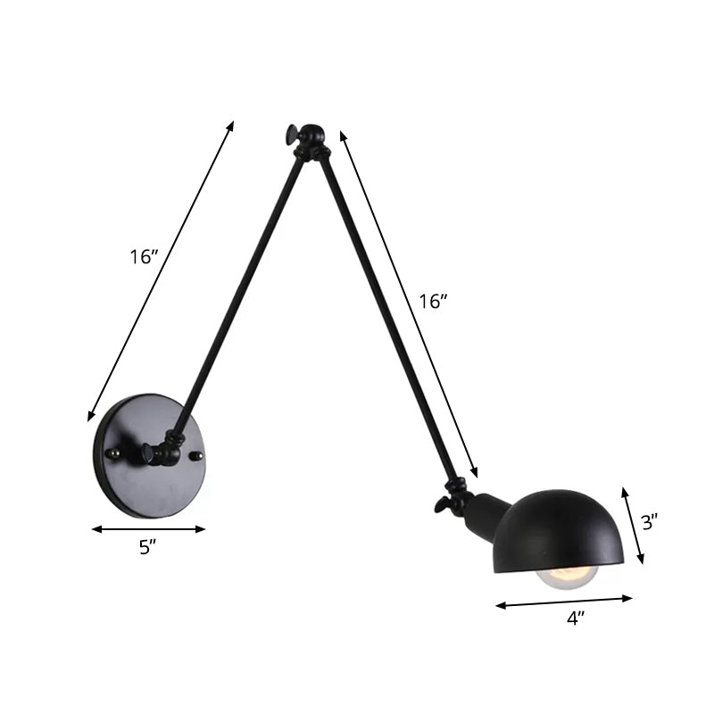 Juliette Retro Swing Arm Wall Lamp with Black Metal Bowl Shade