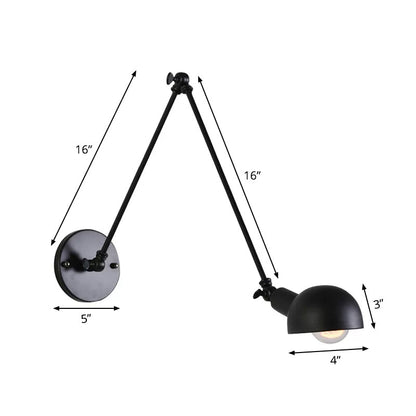 Juliette Retro Swing Arm Wall Lamp with Black Metal Bowl Shade
