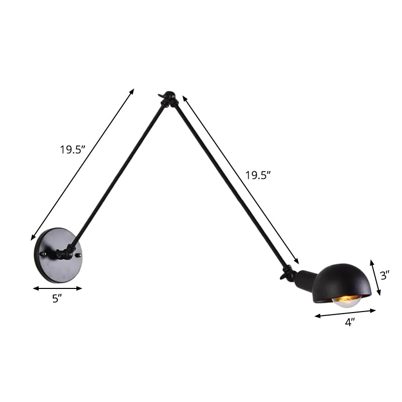 Juliette Retro Swing Arm Wall Lamp with Black Metal Bowl Shade