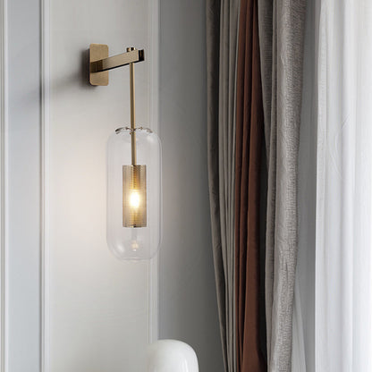 Elodie Capsule Wall Lamp with Clear Glass and Black/Gold Frame