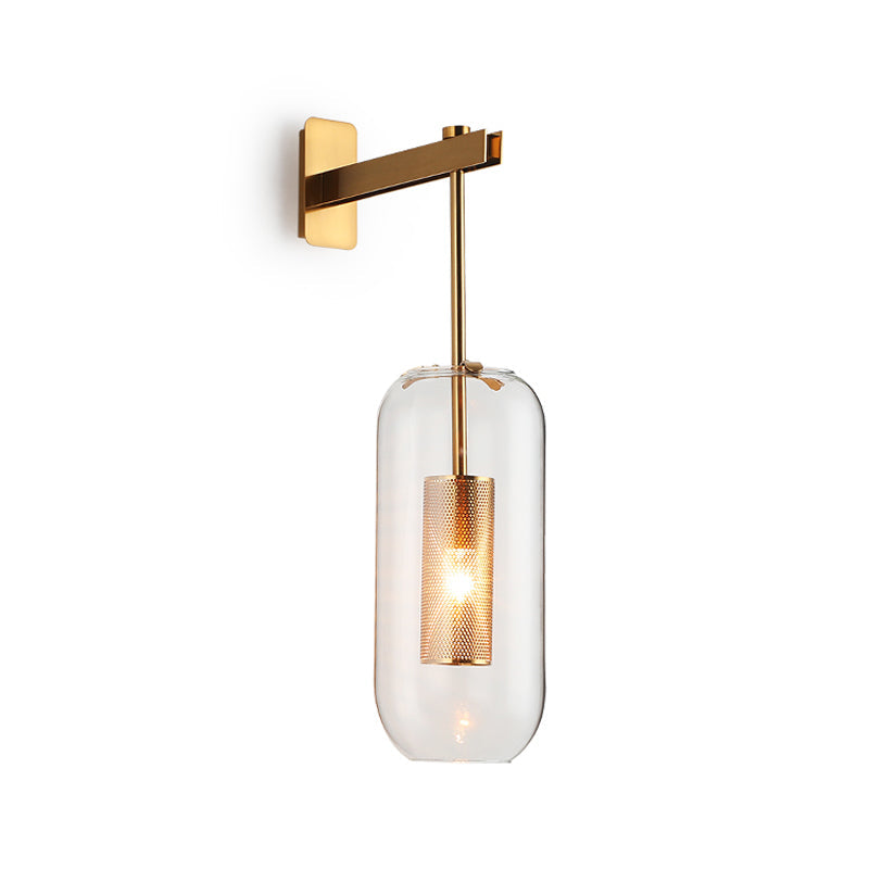 Elodie Capsule Wall Lamp with Clear Glass and Black/Gold Frame