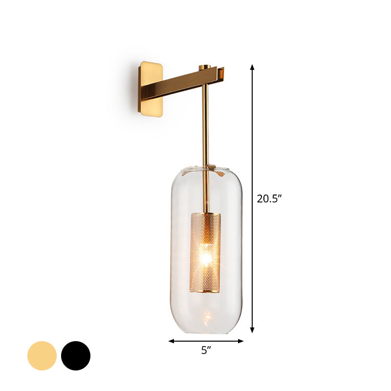 Elodie Capsule Wall Lamp with Clear Glass and Black/Gold Frame