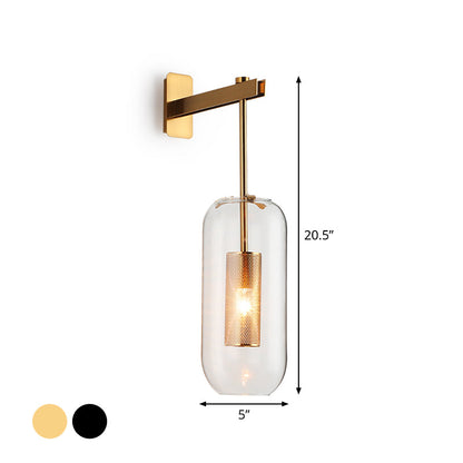 Elodie Capsule Wall Lamp with Clear Glass and Black/Gold Frame