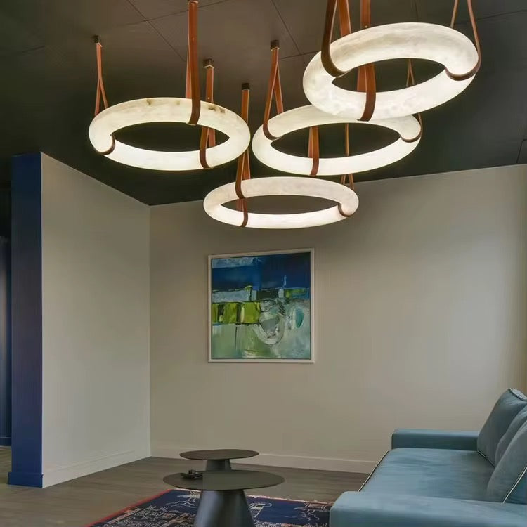 Elara Marble & Leather Ring Chandelier