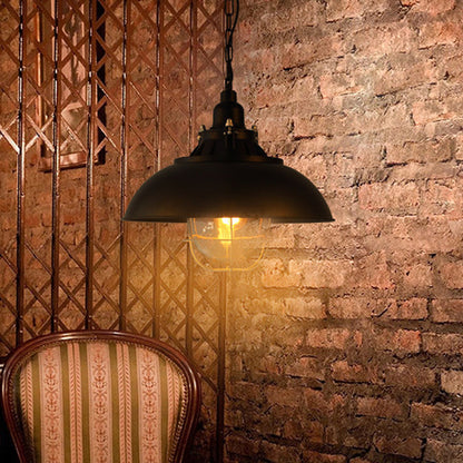 Madeleine Bowl Cage Pendant Light Black Rustic Industrial