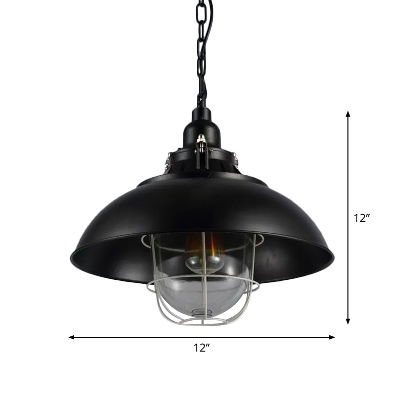 Madeleine Bowl Cage Pendant Light Black Rustic Industrial