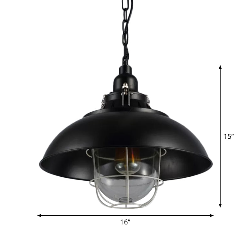 Madeleine Bowl Cage Pendant Light Black Rustic Industrial