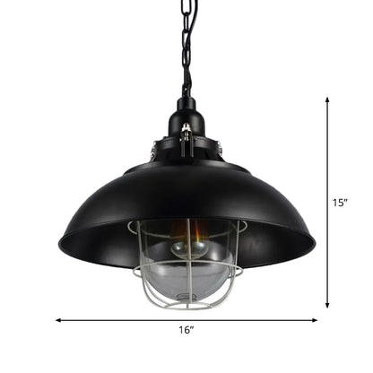 Madeleine Bowl Cage Pendant Light Black Rustic Industrial