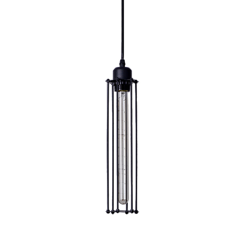 Suspension tube Anaelle, noire, de style industriel, fine