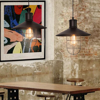 Lucienne Saucer Cage Pendant Light Black Industrial Hanging