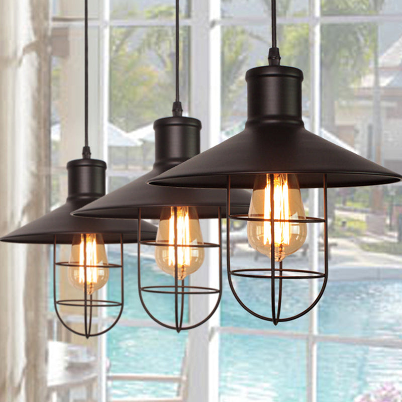 Lucienne Saucer Cage Pendant Light Black Industrial Hanging