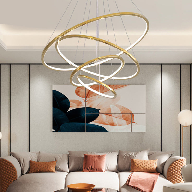 Camille Gold LED Ring Tiered Chandelier Modern Pendant Light