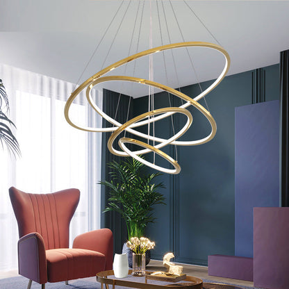 Camille Gold LED Ring Tiered Chandelier Modern Pendant Light