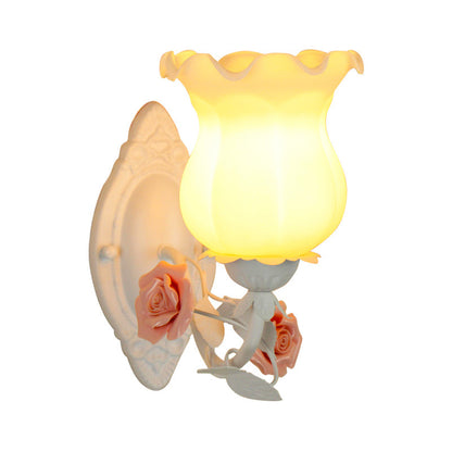 Lucie Floral Glass Wall Lamp – Pink/Green/Blue, 5 to 9 Inch