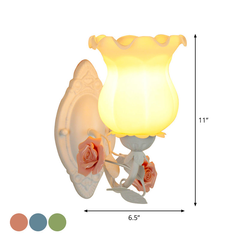 Lucie Floral Glass Wall Lamp – Pink/Green/Blue, 5 to 9 Inch