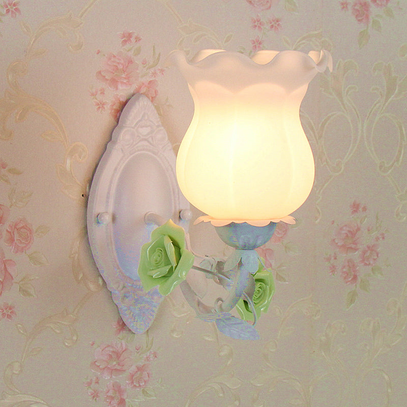 Lucie Floral Glass Wall Lamp – Pink/Green/Blue, 5 to 9 Inch