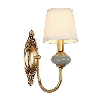 Marianne Gold Swoop Arm Wall Sconce with Cone Shade and Faux Jade