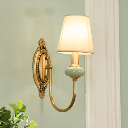 Marianne Gold Swoop Arm Wall Sconce with Cone Shade and Faux Jade