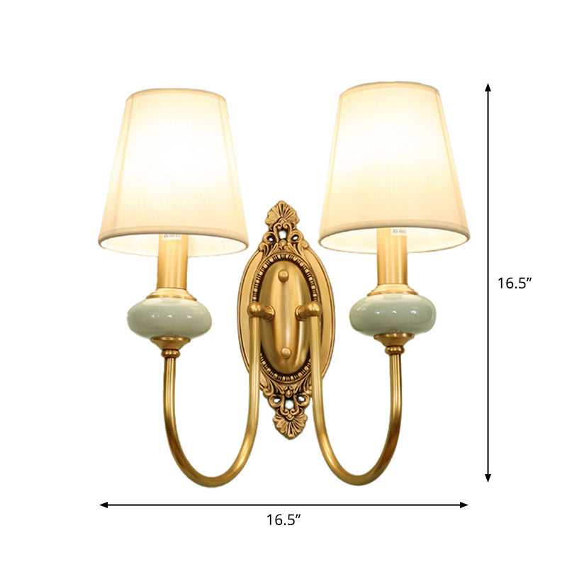 Marianne Gold Swoop Arm Wall Sconce with Cone Shade and Faux Jade