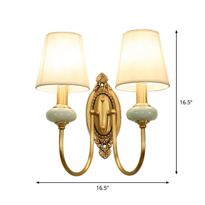 Marianne Gold Swoop Arm Wall Sconce with Cone Shade and Faux Jade