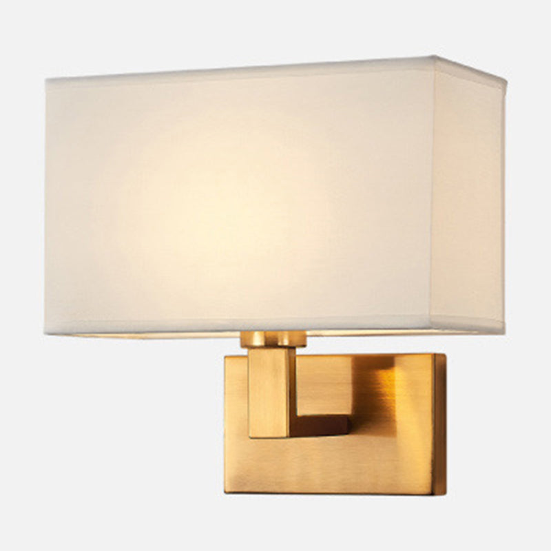 Amara Postmodern Cuboid Wall Lamp with Fabric Shade and Black/Gold Arm