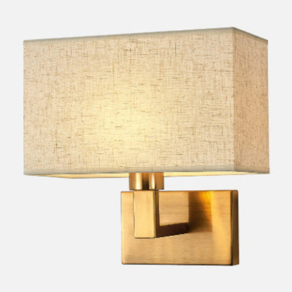 Amara Postmodern Cuboid Wall Lamp with Fabric Shade and Black/Gold Arm
