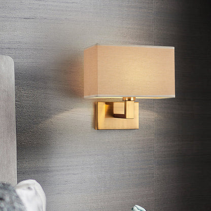 Amara Postmodern Cuboid Wall Lamp with Fabric Shade and Black/Gold Arm