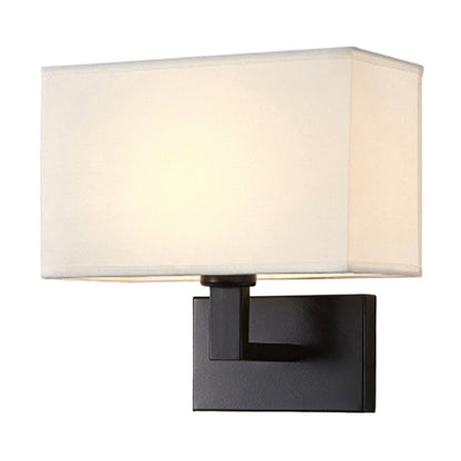 Amara Postmodern Cuboid Wall Lamp with Fabric Shade and Black/Gold Arm
