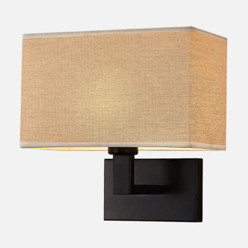 Amara Postmodern Cuboid Wall Lamp with Fabric Shade and Black/Gold Arm