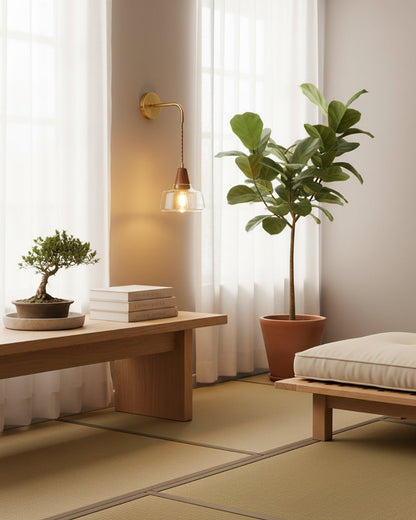 Aurélie Classic Brass Plug-In Wall Lamp with Clear Glass Shade