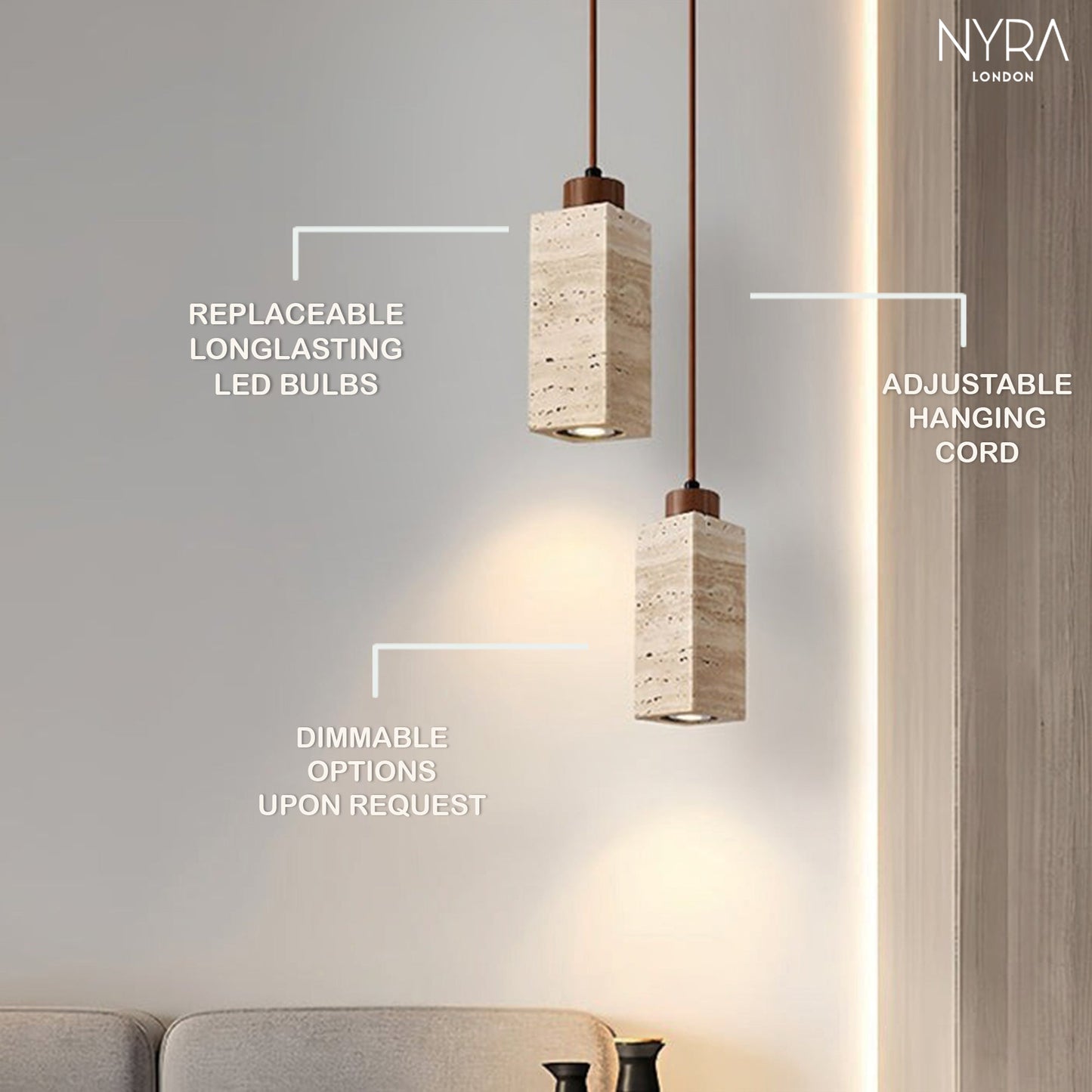 Amélie Natural Travertine Stone Pendant Light