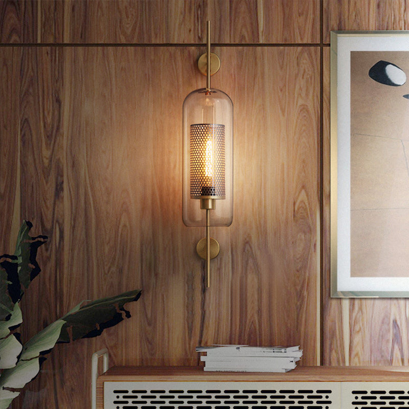 Mathilde Pill Capsule Wall Lamp – Clear Glass with Mesh, 5 to 9 Inch