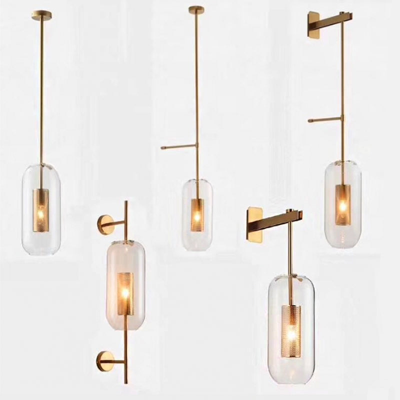 Mathilde Pill Capsule Wall Lamp – Clear Glass with Mesh, 5 to 9 Inch