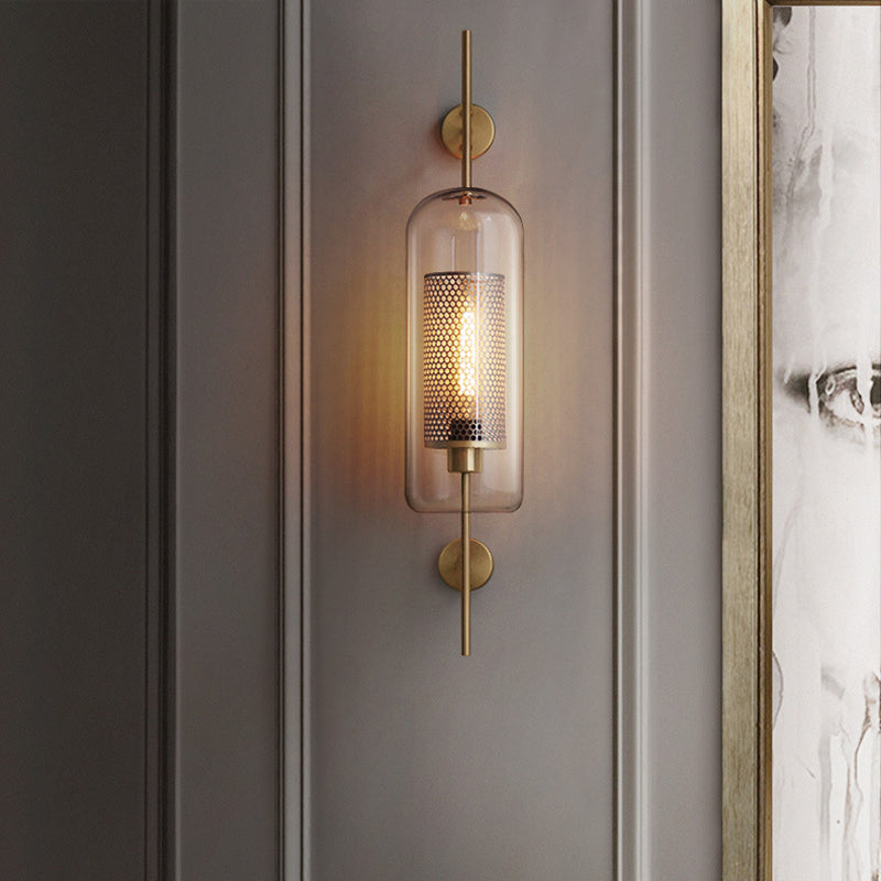 Mathilde Pill Capsule Wall Lamp – Clear Glass with Mesh, 5 to 9 Inch