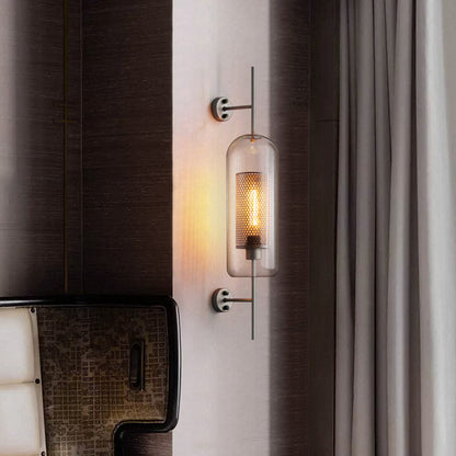 Mathilde Pill Capsule Wall Lamp – Clear Glass with Mesh, 5 to 9 Inch