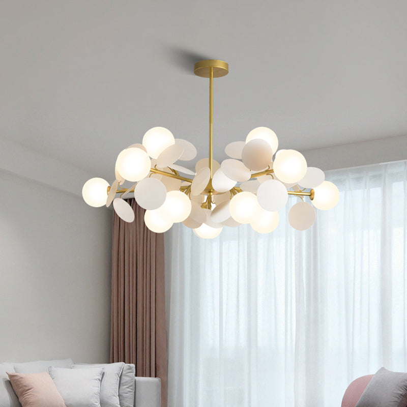 Élise Brass Sphere Chandelier with Milky Glass & Multi-Circle Design