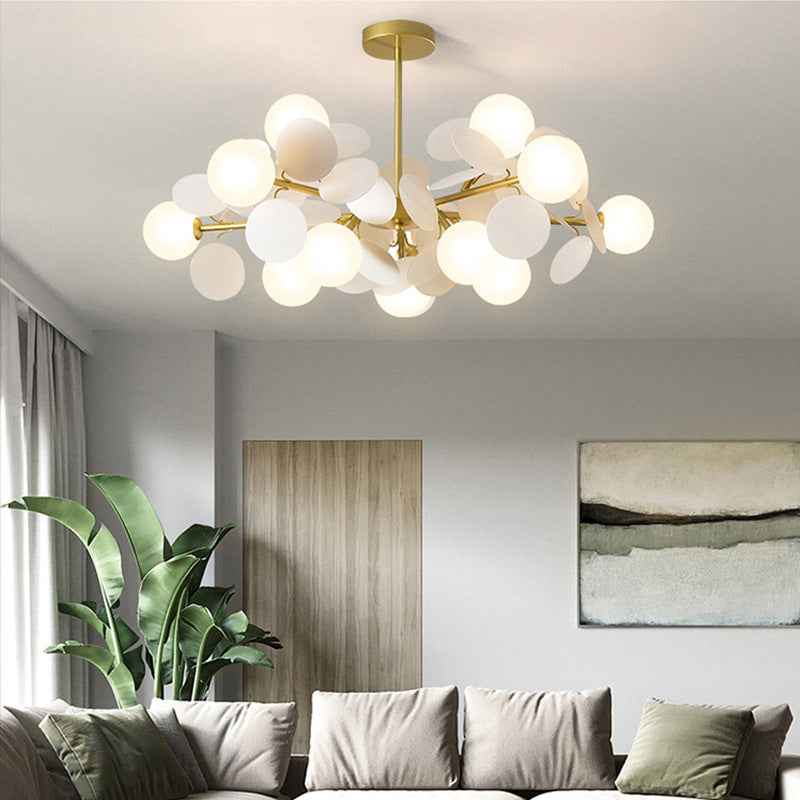 Élise Brass Sphere Chandelier with Milky Glass & Multi-Circle Design