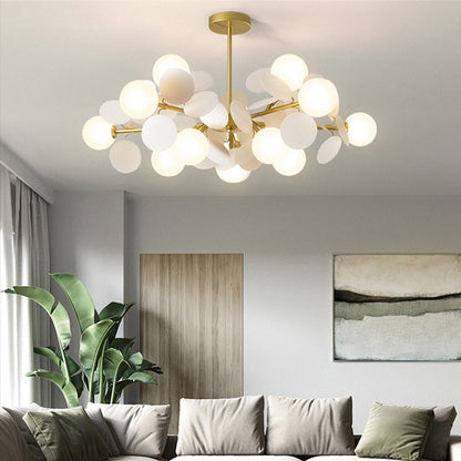 Élise Brass Sphere Chandelier with Milky Glass & Multi-Circle Design