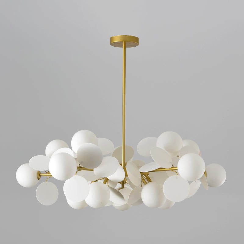 Élise Brass Sphere Chandelier with Milky Glass & Multi-Circle Design