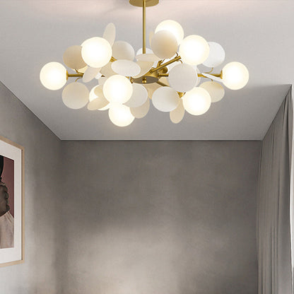 Élise Brass Sphere Chandelier with Milky Glass & Multi-Circle Design