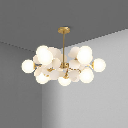 Élise Brass Sphere Chandelier with Milky Glass & Multi-Circle Design