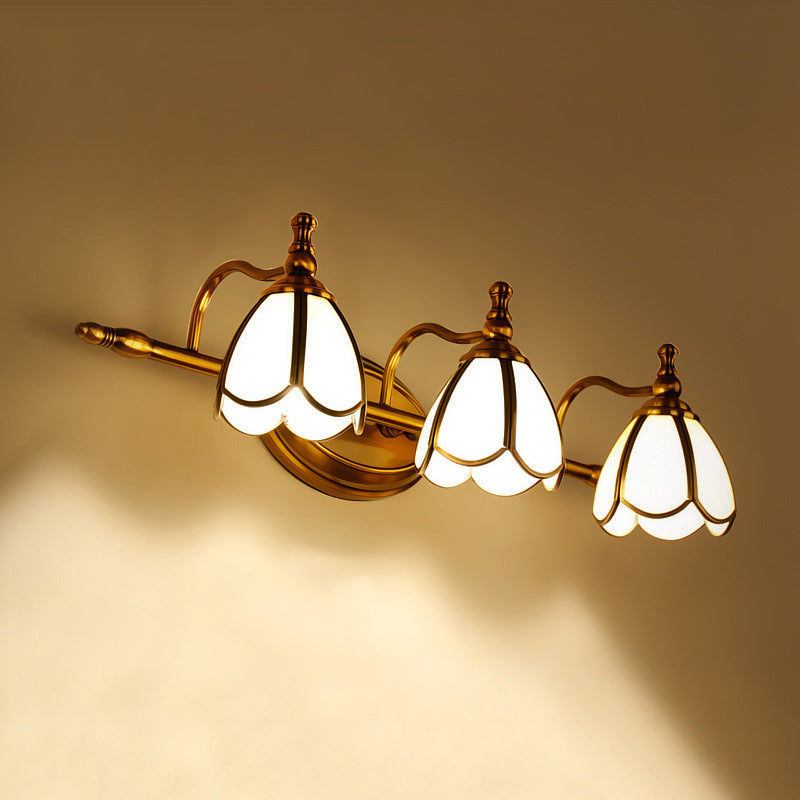 Juliette Vintage Scalloped Wall Lamp with Opal Glass and Brass Finish