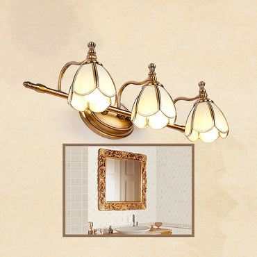 Juliette Vintage Scalloped Wall Lamp with Opal Glass and Brass Finish