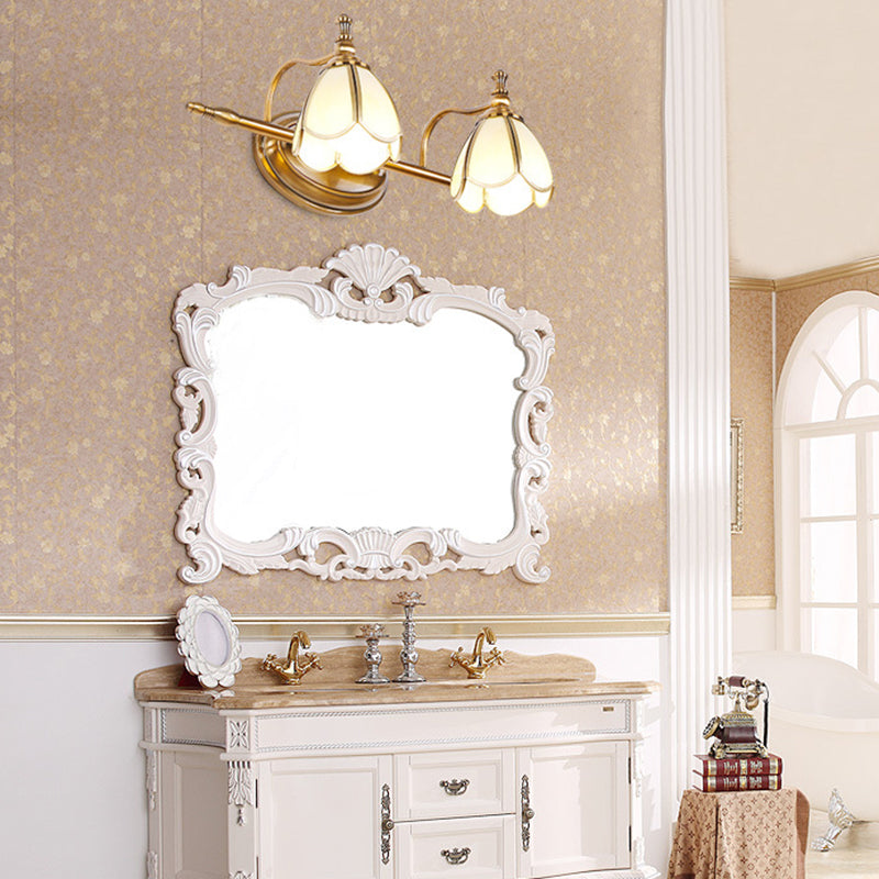 Juliette Vintage Scalloped Wall Lamp with Opal Glass and Brass Finish