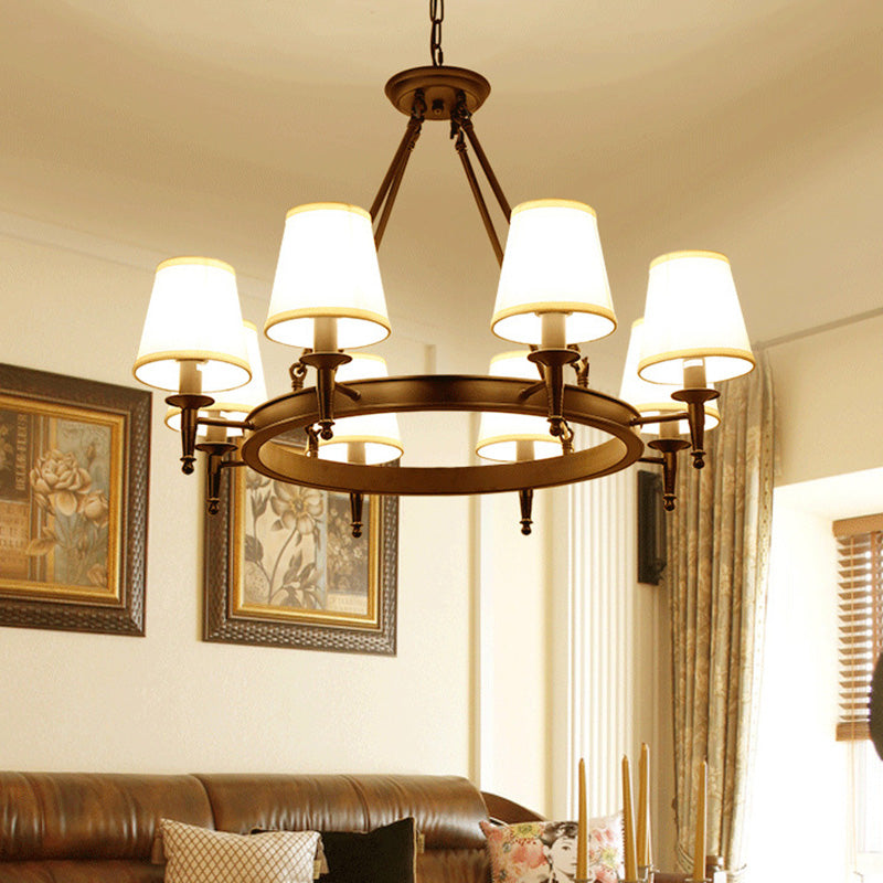 Aurélie Ring Chandelier with Fabric Shades in Bronze Black