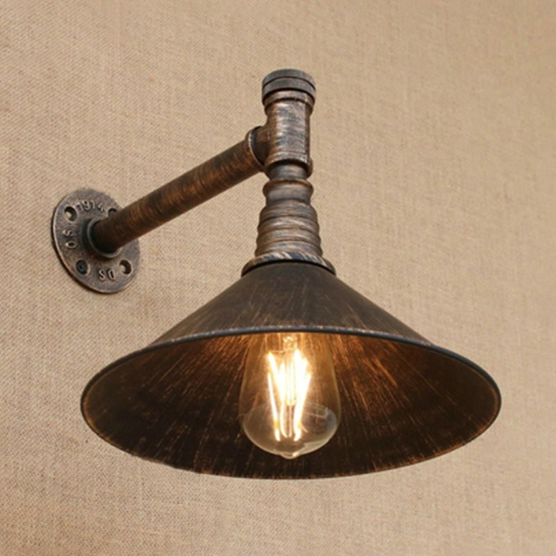 Juliette Antique Brass Cone Wall Lamp with Gooseneck Pipe