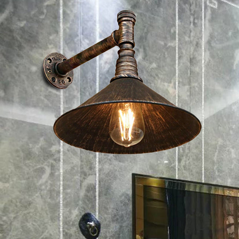 Juliette Antique Brass Cone Wall Lamp with Gooseneck Pipe