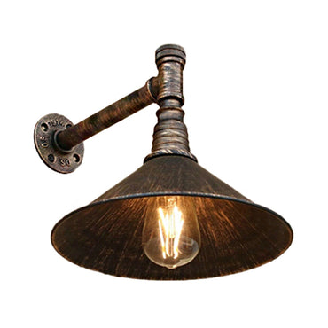 Juliette Antique Brass Cone Wall Lamp with Gooseneck Pipe