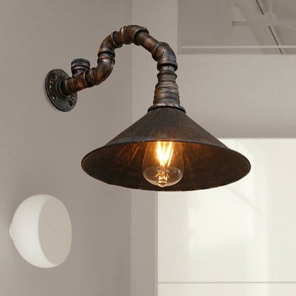 Juliette Antique Brass Cone Wall Lamp with Gooseneck Pipe
